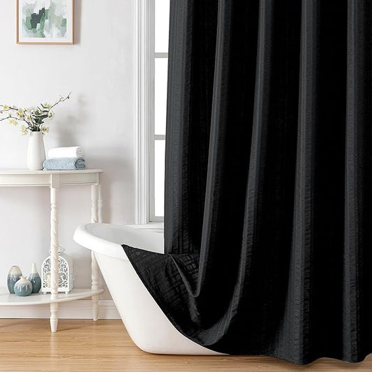 Aiyufeng Moga Fabric Black Shower Curtain 36 x 72 Inches Bath Stall Size, Hotel Quality, Washable, Black Spa Bathroom Curtains, 36x72