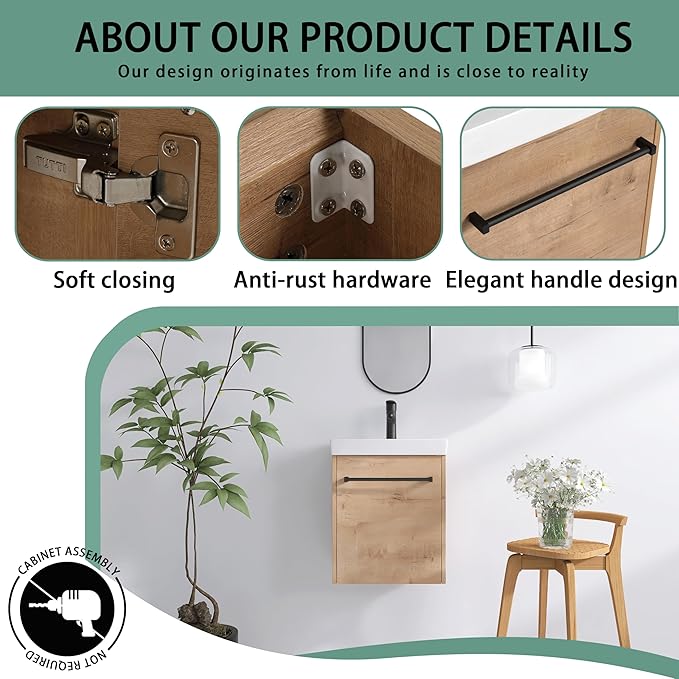 18" Bathroom Vanity with Sink, 18 Inch Floating Bathroom Vanity for Small Space,Modern Single Sink Bathroom Vanity Combo, Brown Wall Mounted Cabinet Set