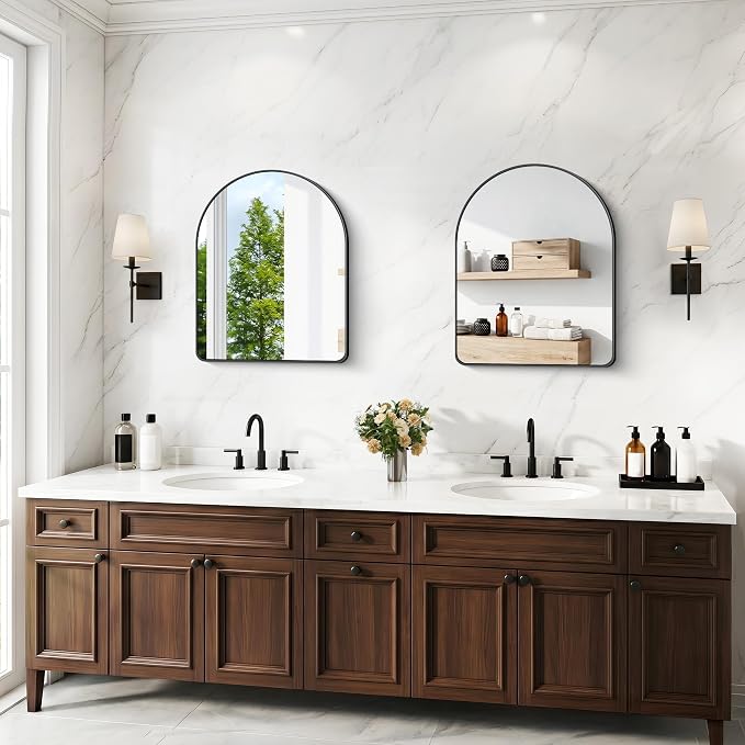BONEWEI Arched Wall Mirror,30x36 inch Black Arched Mirror Bathroom,Vanity Mirror for Over Sink Metal Frame,Tempered Glass Arch Mirrors for Bedroom,Entryway,Living Room,Home Decor Shatter-Proof