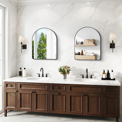 BONEWEI Arched Wall Mirror,30x36 inch Black Arched Mirror Bathroom,Vanity Mirror for Over Sink Metal Frame,Tempered Glass Arch Mirrors for Bedroom,Entryway,Living Room,Home Decor Shatter-Proof