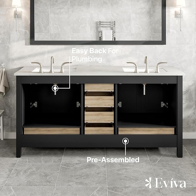 Eviva Aberdeen 72 in. Espresso Double Sink Bath Vanity with Carrara Quartz Top and Undermount Porcelain Sinks