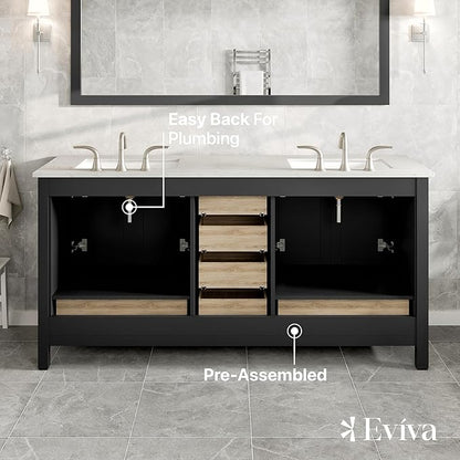Eviva Aberdeen 72 in. Espresso Double Sink Bath Vanity with Carrara Quartz Top and Undermount Porcelain Sinks