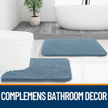 OLANLY Bathroom Runner Rugs 47x20, Extra Soft Absorbent Chenille Bath Rugs | Airy Blue, Quick-Drying Rubber Backing, Washable Long Bath Mat for Bathroom Floor, Tub and Shower, Home Decor Accessories
