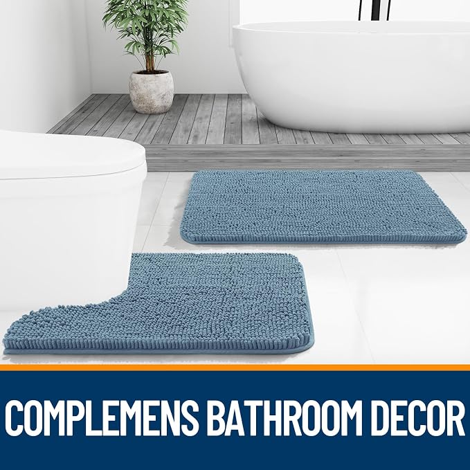 OLANLY Bathroom Rugs 32x20, Extra Soft Absorbent Chenille Bath Rugs | Airy Blue, Quick-Drying Rubber Backing, Machine Washable Bath Mat for Bathroom Floor, Tub and Shower, Home Decor Accessories