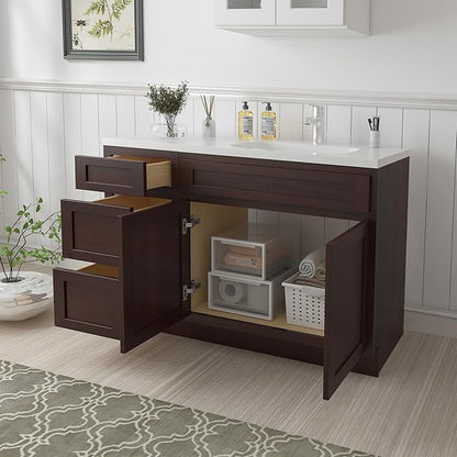 Vanity Art 45 inch Bathroom Vanity with Double Shutter Door, Wood Bathroom Vanity Cabinet with Soft Closing Shaker Drawer, Sturdy Floor Mounted Storage Cabinet Organizer for Bathroom, VA4030+VA4015-3