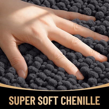 OLANLY Thick Chenille Large Bathroom Rugs Mats 44x32, Dark Grey | Soft Absorbent Bath Rugs, Rubber Backing, Machine Wash Dry, Bath Mats for Bathroom, Tub and Shower, Home Decor Accessories