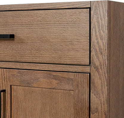 ARIEL Hepburn 60 Inch Double Rectangle Sink Bathroom Vanity with Nero Marquina Black Quartz Countertop 1.5 Inch in Brown Oak