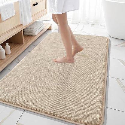 OLANLY Memory Foam Large Bathroom Rugs 59x35, Absorbent Bath Mat, Beige | Soft Quick Dry Bath Rugs, Non-Slip Carpet, Machine Washable Mat for Bathroom Floor, Tub and Shower, Home Decor Accessories