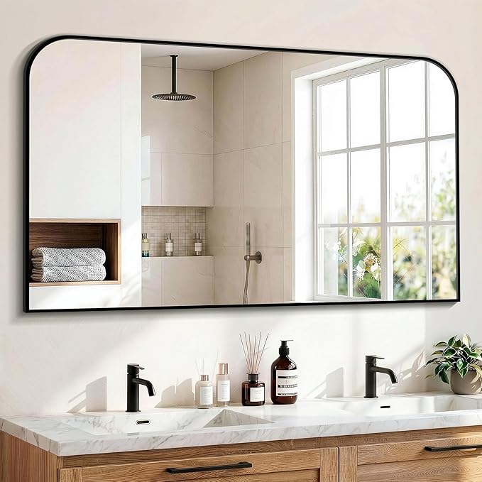 Black Bathroom Vanity Mirror 50x30 Inch, Metal Framed | HD Tempered Glass, Bathroom Mirror for over Sink, Living Room, Bedroom, Entryway, Mantel, Fireplace, Wall Mounted