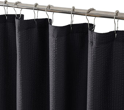 OVZME Berry Black Fabric Shower Curtain - 3D Embossed Hotel Thick Quality Soft Cloth Bath Curtain, Waffle Water Repellent Textured & Machine Washable Material - Standard Size 72x72, Black