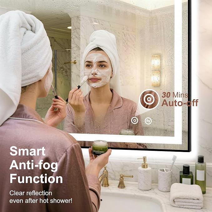 LED Bathroom Mirror with Lights, 24"x36" Black Framed Lighted Vanity Mirror | Anti-Fog, Dimmable 3 Color Temperature, Front & Backlit, Memory Function, Shatterproof Tempered Glass