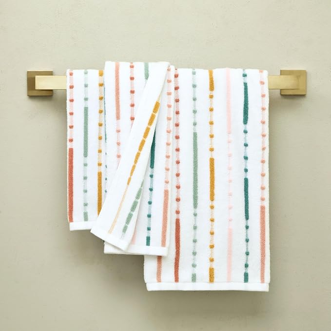 SKL Home Modesto Stripe Hand Towel Set-2pc, Premium 100% Cotton, Multi | 600 GSM weight. Spa-level quality. Soft & absorbent, reversible jacquard. For the bathroom, kitchen, bar or any sink space.