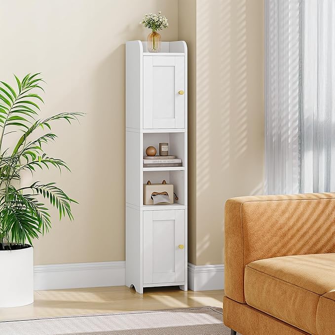 Slim Bathroom Storage Cabinet, Narrow Cabinet with 2 Doors, Small Bathroom Organizers and Storage, Laundry Room Organization for Small Space, Kitchen, Living Room, White 022413X