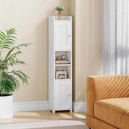 Slim Bathroom Storage Cabinet, Narrow Cabinet with 2 Doors, Small Bathroom Organizers and Storage, Laundry Room Organization for Small Space, Kitchen, Living Room, White 022413X