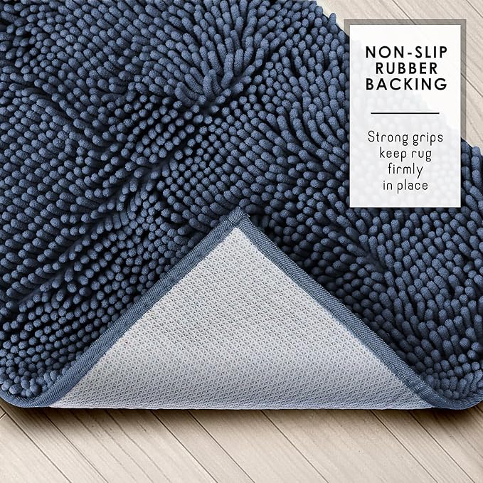 Hearth & Harbor Bathroom Rugs, Chenille Bath Mat - Machine Washable Bath Mats for Bathroom Non-Slip Backing Rubber, Quick Dry Mat - Navy Blue Bath Rug, 17x24-26x44-20x24
