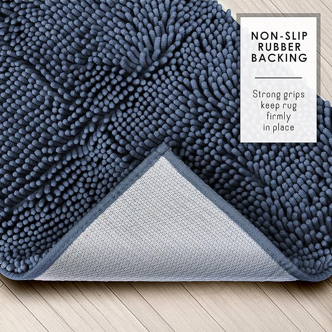 Hearth & Harbor Bathroom Rugs, Chenille Bath Mat - Machine Washable Bath Mats for Bathroom Non-Slip Backing Rubber, Quick Dry Bathroom Mat - Navy Blue 24x36