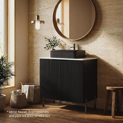 30" Mid-Century Modern Black Bathroom Vanity with Sink, Bathroom Storage Cabinet with 2 Soft-Closing Doors, Drain Assembly and Pipe NOT Included
