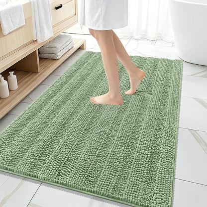 OLANLY Thick Large Bathroom Rugs 59x35, Chenille Bath Rugs, Sage Green | Absorbent Striped, Rubber Backing, Machine Wash Dry, Bath Mats for Bathroom Floor, Tub and Shower, Home Decor Accessories
