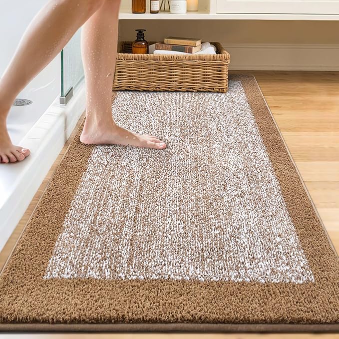70x24 Long Bathroom Rugs Washable Non Slip, Coffee Bath Mat for Bathroom Floor Tub, Soft Absorbent Quick Dry Mats for Shower, Bathtub,Home Decor