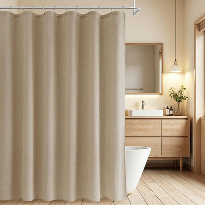Linen Shower Curtain 78 Inch Long Shower Curtains Set with Hooks for Bathroom Boho Farmhouse Fabric Neutral Cloth Modern Cottage Core Waterproof,Eggshell Beige