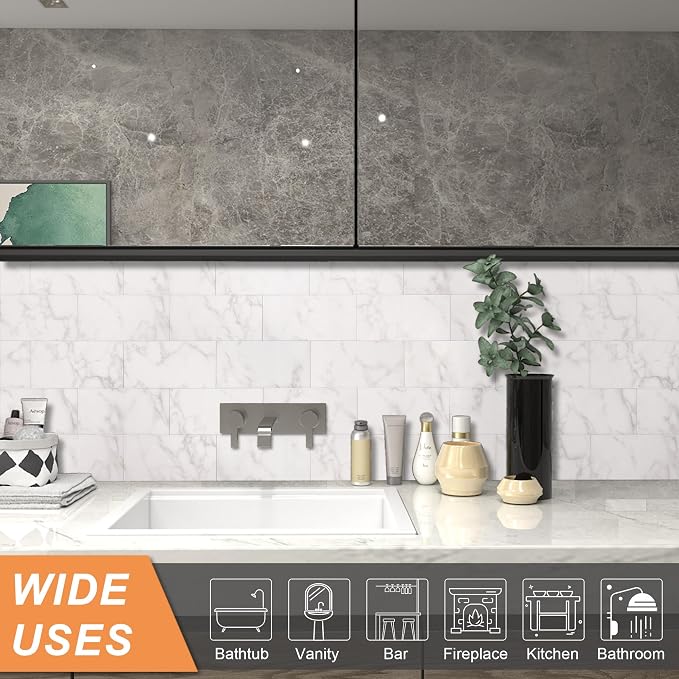 VAOVI Matte Peel and Stick Tiles Bathroom Wall(23pcs,Carrara White)