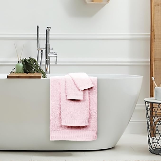 GLAMBURG 100% Cotton Ultra Soft 6 Pack Towel Set, Contains 2 Bath Towels 28x55 Inches, 2 Hand Towels 16x24 Inches & 2 Wash Coths 12x12 Inches, Compact Absorbent Lightweight & Quickdry - Pink