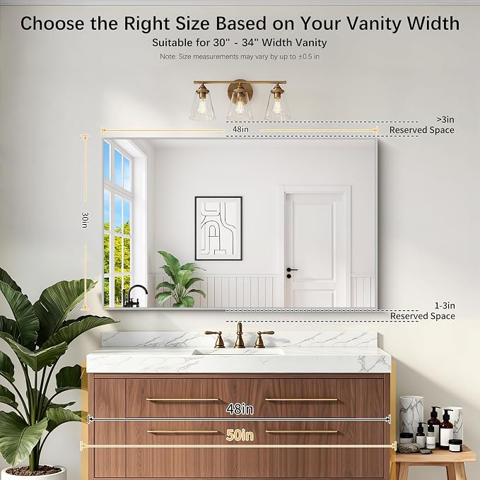 DESBING 30" x 48" Bathroom Mirror, Silver Metal Frame Wall Mirror | HD Image,Shatterproof Decorative Rectangular Vanity Mirror for Bedroom Bathroom Living Room Entryway Horizontal or Vertical