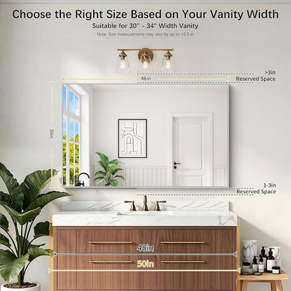 DESBING 30" x 48" Bathroom Mirror, Silver Metal Frame Wall Mirror | HD Image,Shatterproof Decorative Rectangular Vanity Mirror for Bedroom Bathroom Living Room Entryway Horizontal or Vertical