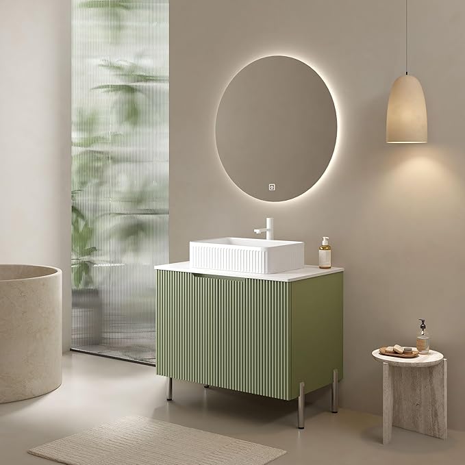 30" Transitional Light Green Bathroom Vanity with Sink, Bathroom Storage Cabinet with 2 Soft Close Doors, Drain Assembly and Pipe NOT Included