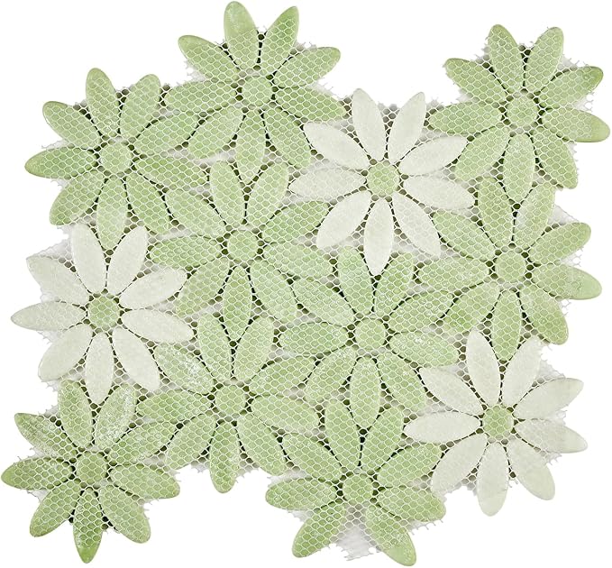 5 Sheets Green Flower Luminescent Mosaic Wall and Floor Tiles for Bathroom and Kitchen 12.2 * 12.6 Inches 1.07 sq.ft