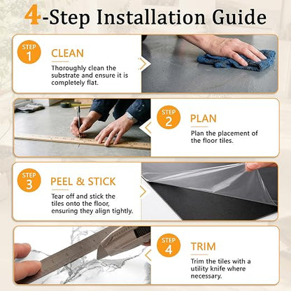 DEXDE Peel and Stick Floor Tile 18x18 Marble Vinyl Flooring Waterproof 30PC | Floor Tiles Peel and Stick Waterproof, Self Adhesive Floor Tiles, Sticky Floor Tiles Bathroom Floor Tiles 1.5FTx1.5FT White