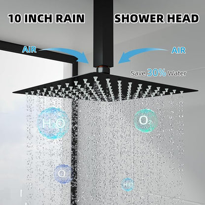Shower System with 10-Inch Rain Head and Tub Spout | All-Metal Tub Shower Faucet Set, Ceiling Mount Rain Showerhead, Handheld Spray, Includes Valve and Trim Kit, Matte Black