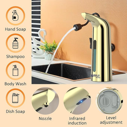 Automatic Liquid Soap Dispenser, 4-Level,13.5oz Touchless | Plastic,400ml Gold Electric Battery Operated Hand & Dish Countertop Soap Dispensers with Sensor for Bathroom,Kitchen Sink