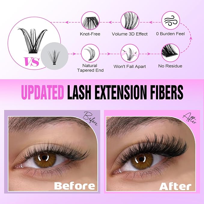 Lash Extension Kit DIY 280pcs Individual Lash Clusters Kit 30D 40D Cluster Eyelash Extensions Kit with Bond and Seal, Remover, Tweezers for Self Use (30D&40D, 9-16mm, All Kit)