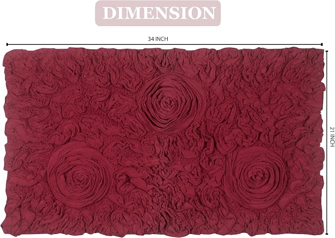 Home Weavers Bell Flower Collection 100% Cotton Tufted Bath Rugs, Extra Soft and Absorbent Bath Rugs, Non-Slip Bath Mats, Machine Washable, Bath Mats for Bathroom Floor and Tub, 21"x34" Rectangle, Red