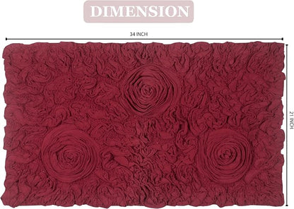 Home Weavers Bell Flower Collection 100% Cotton Tufted Bath Rugs, Extra Soft and Absorbent Bath Rugs, Non-Slip Bath Mats, Machine Washable, Bath Mats for Bathroom Floor and Tub, 21"x34" Rectangle, Red