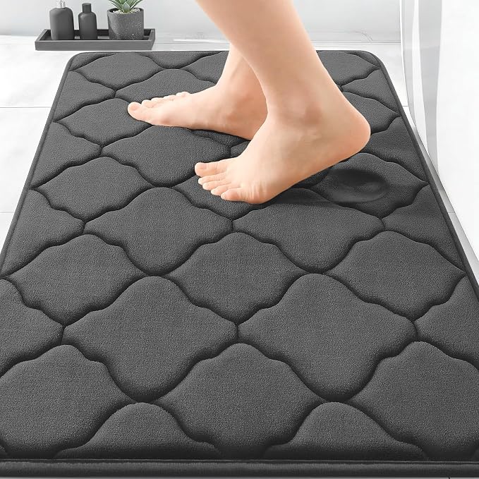 OLANLY Memory Foam Bath Mat Rug 36x24, Ultra Soft and Absorbent Bathroom Rugs, Non-Slip, Comfortable, Machine Washable Bath Carpet for Bathroom Floor, Tub, Shower and Home Decor Accessories, Black