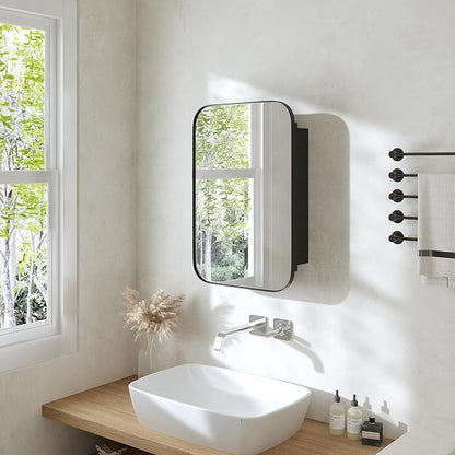 Casaphoria 24" H x 16" W Bathroom Medicine Cabinet with Mirror, Metal Frame Wall Medicine Cabinets Mirrors, Wall Mirror Cabinet Black