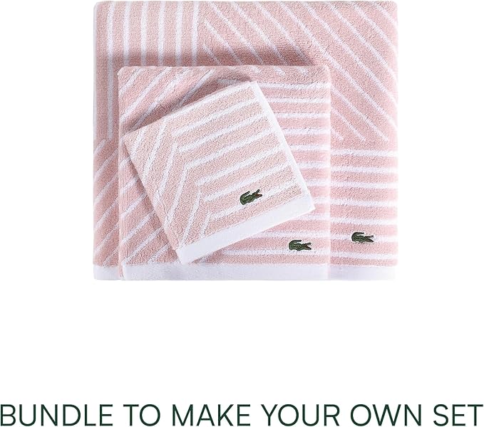Lacoste Guethary Striped Towel – 100% Cotton, Reversible Modern Geometric Design, Soft & Absorbent, Durable & Lightweight, Machine Washable – Light Pink, 13"x13" Washcloth