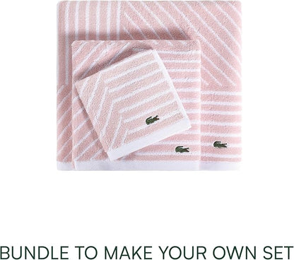 Lacoste Guethary Striped Towel – 100% Cotton, Reversible Modern Geometric Design, Soft & Absorbent, Durable & Lightweight, Machine Washable – Light Pink, 13"x13" Washcloth