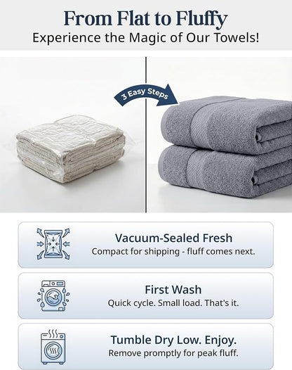 LANE LINEN Towel Set for Bathroom 16 Piece Soft Absorbent - Cool Grey | Towels And Washcloths Sets - Oversized & Roomy, Lightweight & Breathable, Fade-Resistant Color, Classic Terry Weave