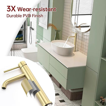 SUMERAIN Tall Bathroom Vessel Sink Faucet, Brushed Gold | 304 Stainless Steel, Water-Saving, Single Handle, Single Hole, Lead-freee, with Supply Lines, Easy Install