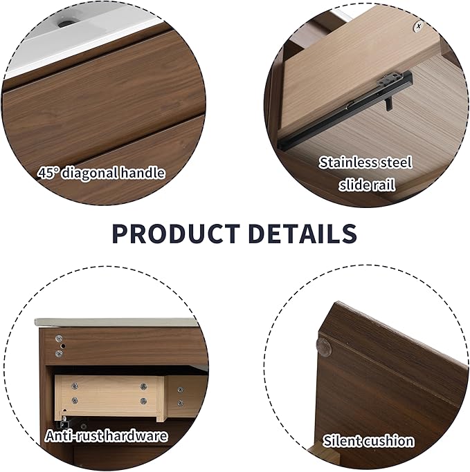 Henf 36inch Wall Mounted Bathroom Vanity with Ceramic Sink, Modern Floating Wood Bathroom Vanity Cabinet with 2 Soft Close Drawers & Open Storage Shelf, Bathroom Sink Vanity with Sink Combo Set,Brown