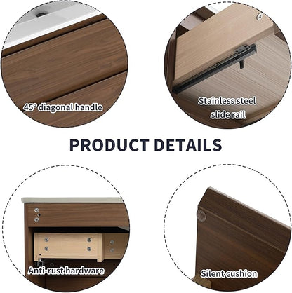 Henf 36 Inch Wall Mount Bathroom Vanity W/Sink Combo, Modern Design Vanity Cabinet with Gel Basin, Floating Mounting Bathroom Cabinet Set with 2 Drawer and Adjustable Storage Shelf,Brown
