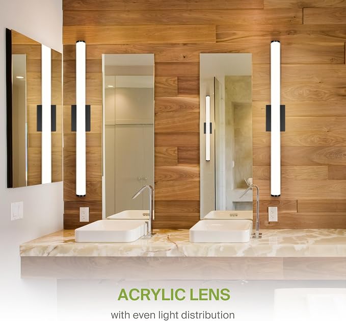 ASD 36" LED Linear Vanity Light Fixture, Modern Bathroom Sconce — 3 Color 3000K-5000K, Dimmable, 30W 2100LM, Energy Star & ETL Listed — Over Mirror Makeup Slim Bar for Bedroom, Cabinets — Black