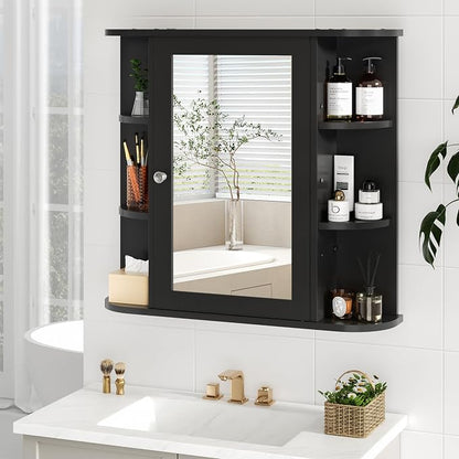 DL-win Bathroom Medicine Cabinet with Mirror, Wall Mounted Home Storage with Door, Over The Toilet Space Saver Storage Cabinet, Bathroom Cabinet Wall Mounted, Black
