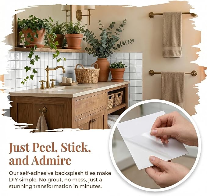 Pure White 24 Sheets 6x6 Inch Peel and Stick Subway Tile Backsplash, Self Adhesive Wall Tiles for Kitchen Bathroom, Thick Waterproof Heat Resistant, Easy Install No Grout, Renter Friendly