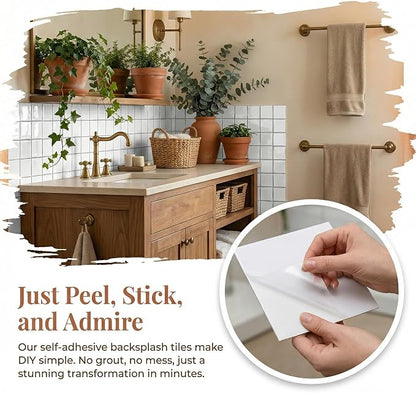 Pure White 24 Sheets 6x6 Inch Peel and Stick Subway Tile Backsplash, Self Adhesive Wall Tiles for Kitchen Bathroom, Thick Waterproof Heat Resistant, Easy Install No Grout, Renter Friendly