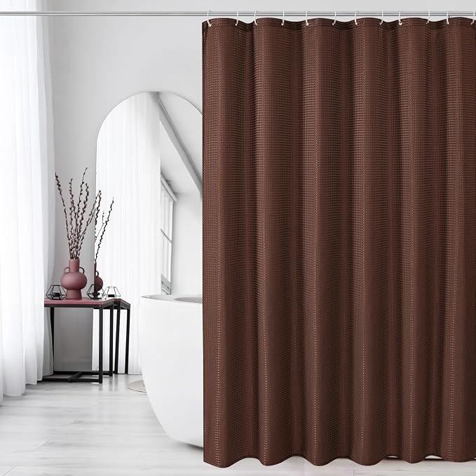 Extra Long Brown Fabric Shower Curtain, 72 x 84 | Tall Cloth-Textured Shower Curtain for Bathroom, Water Repellent, Machine Washable