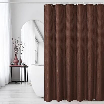 Extra Long Brown Fabric Shower Curtain, 72 x 84 | Tall Cloth-Textured Shower Curtain for Bathroom, Water Repellent, Machine Washable